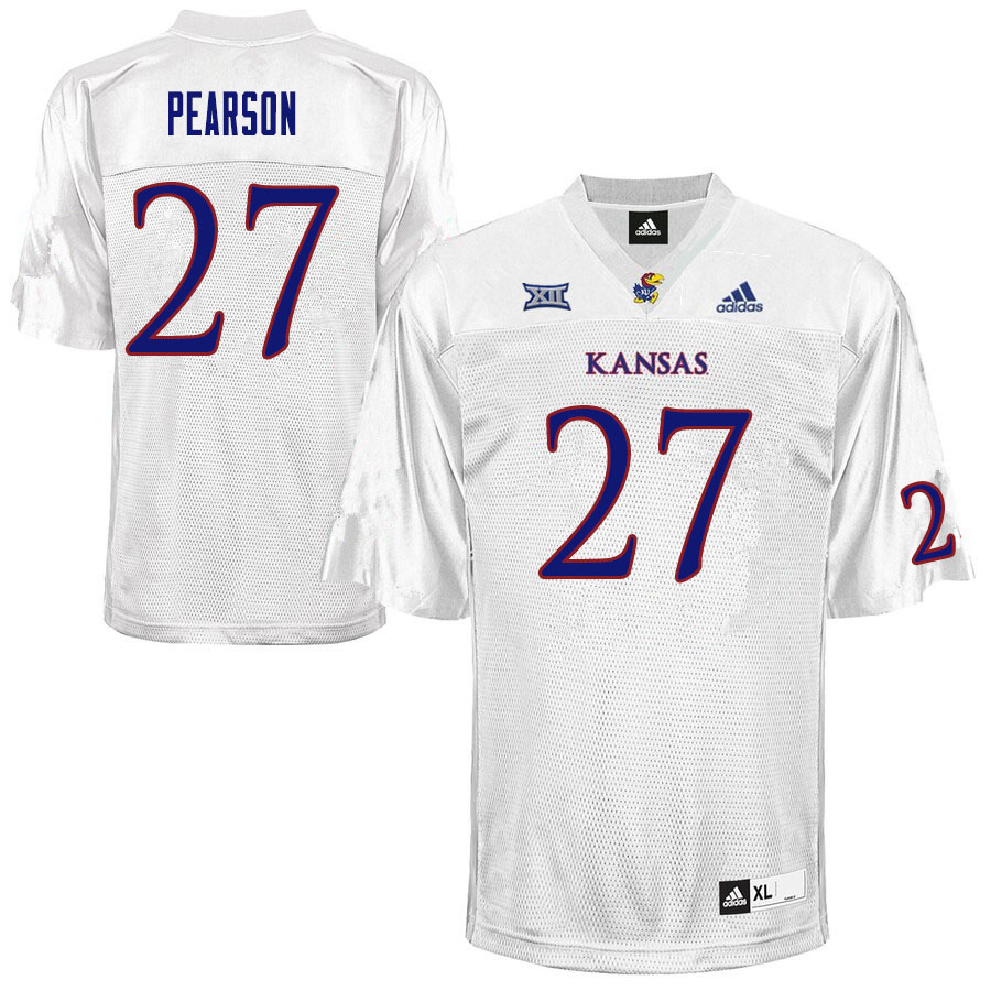 Men #27 Kyler Pearson Kansas Jayhawks College Football Jerseys Sale-White